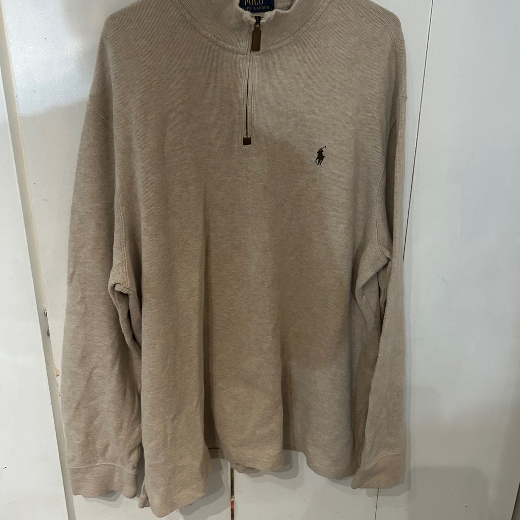 Ralph Lauren Beige Crewneck With Navy Logo Tag
